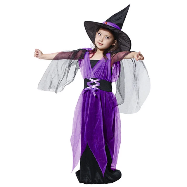 Hexenkostüm Für Mädchen - Schwarzes Halloween-Kleidungsset Mit Hut