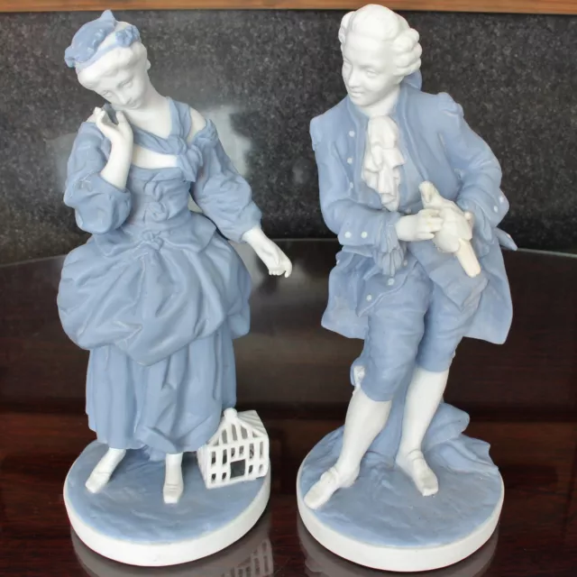 French Blue & White Parian Figurines by Letu & Mauger, Romantic Couple