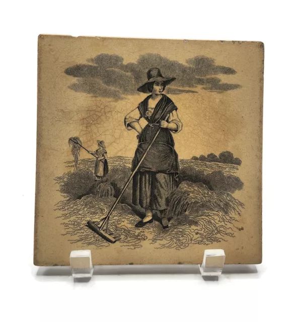 Antique Mintons China Works Stoke on Trent Harvest Scene Transferware Tile