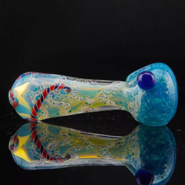 4.5 in Handmade Thick Color Changing Blue Glass Art Tobacco Smoking Bowl Pipes