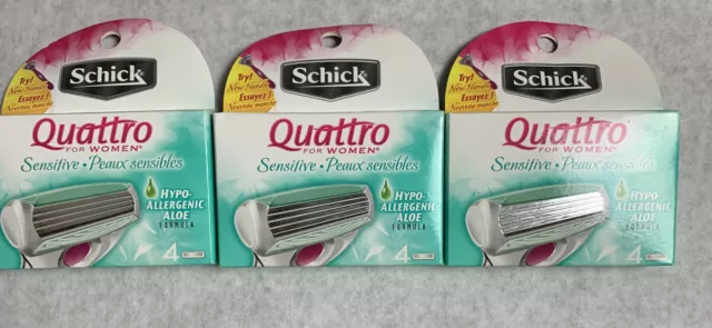 NUEVOS cartuchos de recarga de aloe hipoalergénico sensible Schick Quattro para mujer 12
