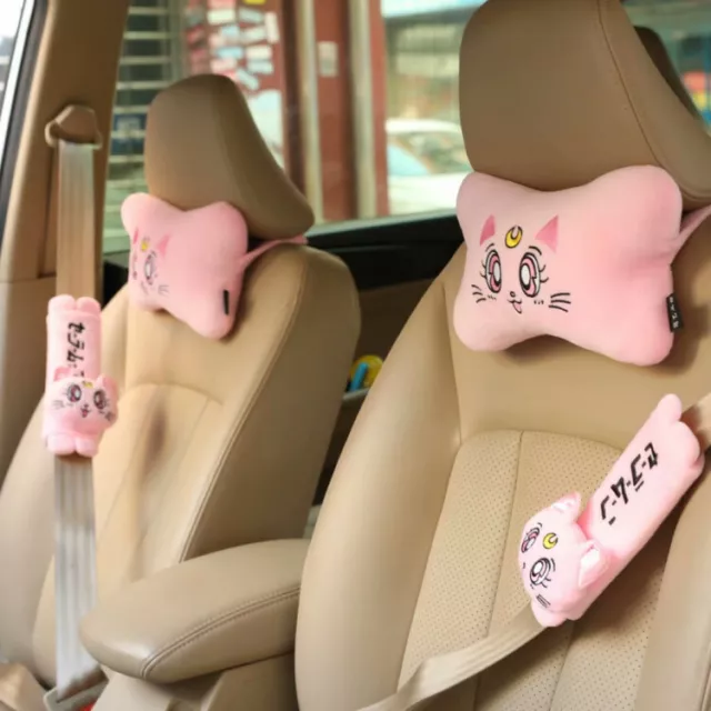 Car Neck Pillow Soft Plush Headrest Seat Pillows Cute Anime Sailor Moon Cat Auto