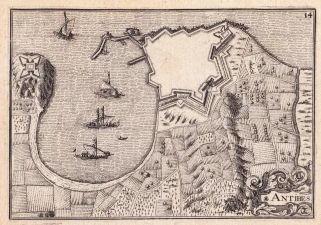 Gravure XVIIe Cap d'Antibes Le Fort Carré Alpes Maritimes Christophe Tassin 1634