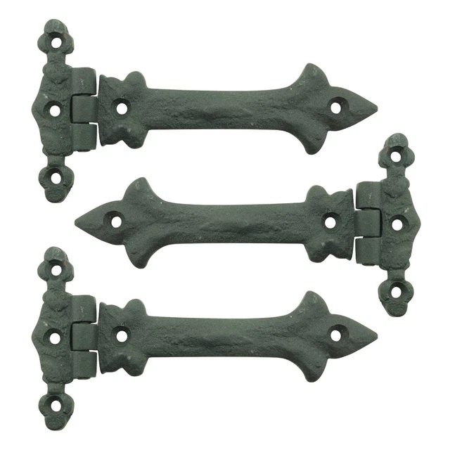 Black Wrought Iron Cabinet Hinge 5" Strap Southern Charm Barn Pack of 3