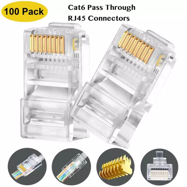 RJ45 UTP GOLD PLATED PASSTHROUGH CAT6 CAT5e NETWORK CABLE CONNECTOR WHOLESALE 2