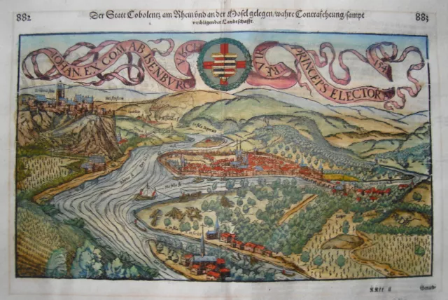 Koblenz Rhein Mosel Sebastian Münster meisterhaft kolorierter Holzschnitt 1552 2