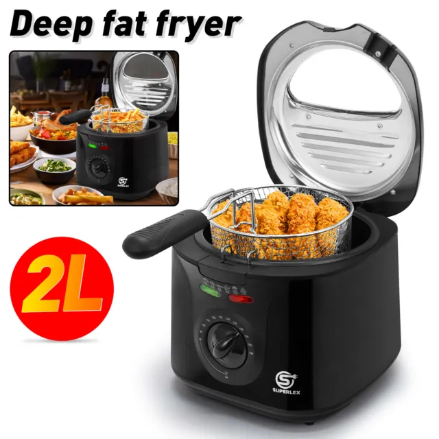 Electric Deep Fat Fryer Easy Clean Observation Non-stick Chips Pan & Basket 2 L
