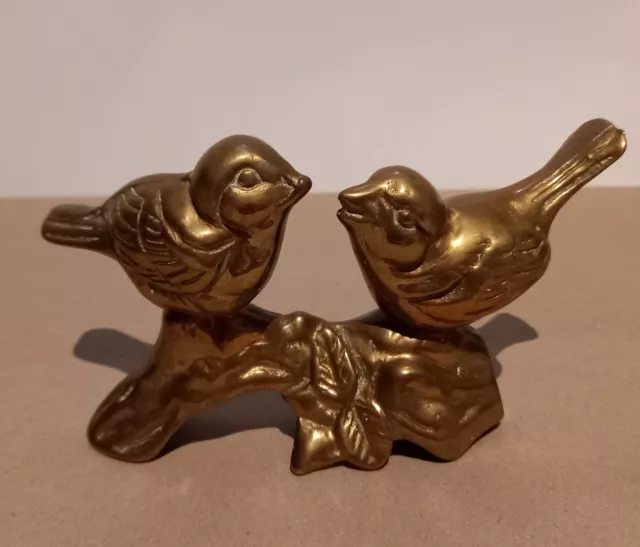 Vintage Two Brass Love Birds Sitting on the Branch. Walner Copperware Aust