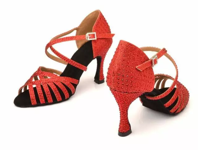 Scarpe ballo rosse sandali salsa gioiello strass su misura tacco personalizzate