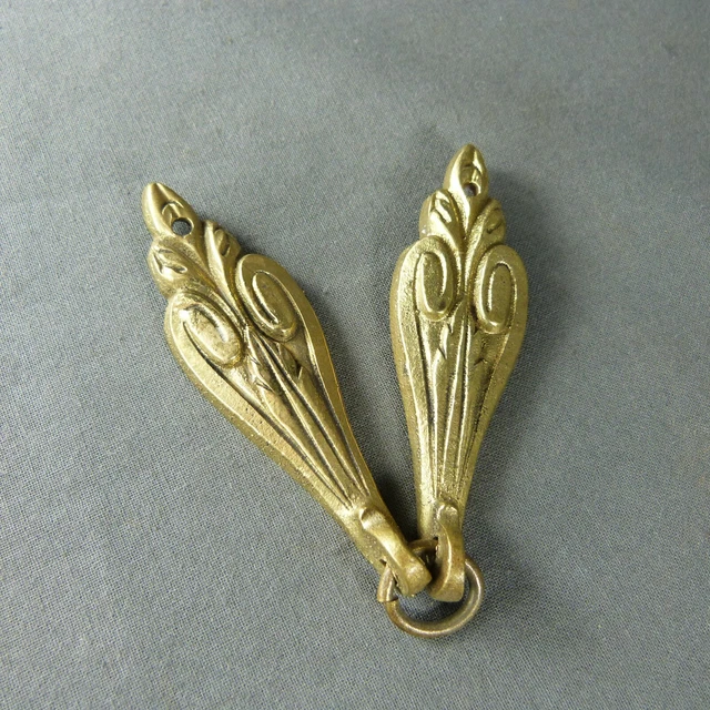 Two French Antique Golden Bronze Plaque Curtain Tiebacks Part
