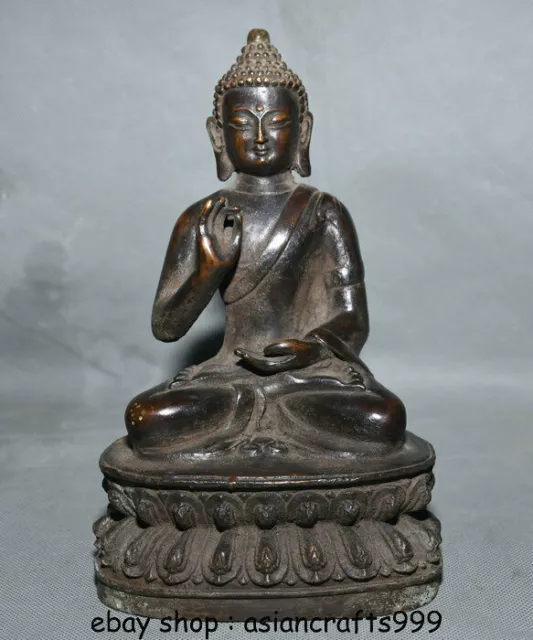 8 "Alttibet Buddhismus Lila Bronze Lotus Sitz Shakyamuni Amitabha Buddha Statue