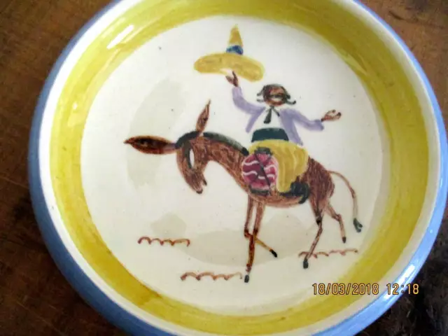 ~Martin Boyd Small Hand Painted Dish - Mexican Riding A Donkey - Vgc~ 2