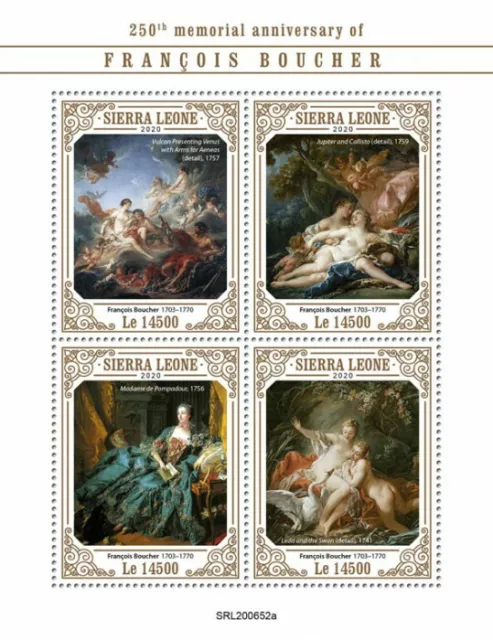 Sierra Leone Art Stamps 2020 MNH Francois Boucher Nudes Nude Paintings 4v M/S