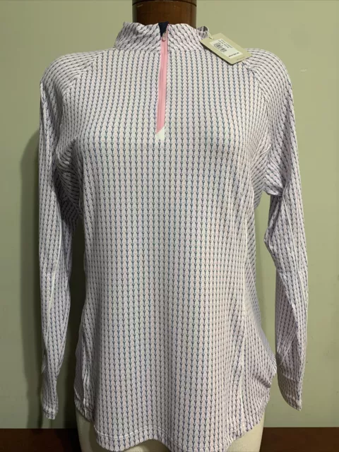 Peter Millar Ladies 1/4 Zip Long sleeve Medium golf pullover pink white NEW NWT