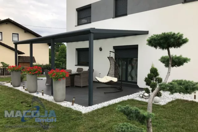 Terrassendach Alu 3 m breit 10 mm VSG Terrassenüberdachung Glas Carport DARI