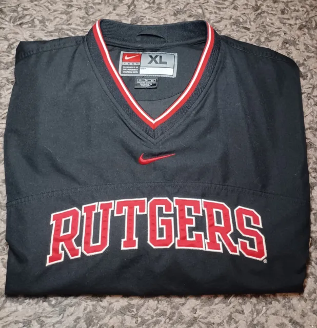 Vintage Nike Team Rutgers Red Black Center Swoosh Pullover Jacket Windbreaker XL