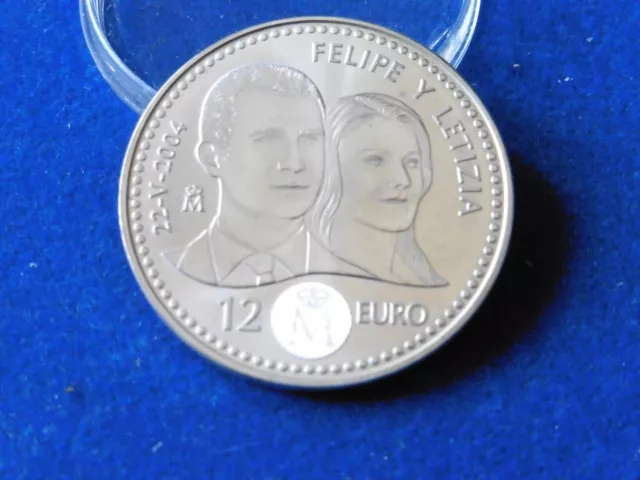 Moneda conm. 12 € PLATA 2004. BODA PRINCIPE FELIPE Y LETICIA.  Banco de Esp