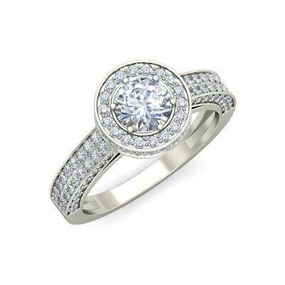 1.85 ct Lab Created Diamond Solitaire Halo Cocktail Ring 14k White Gold Over