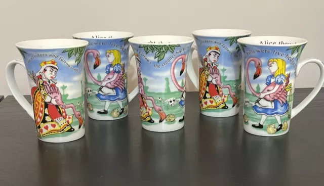 PAUL CARDEW Alice In Wonderland Cafe Set Of 5 Mug Coffee 5” Tall Cup Unused