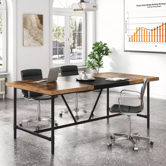 71" Rectangle Wood & Metal Conference Table Office Boardroom Meeting Room Table