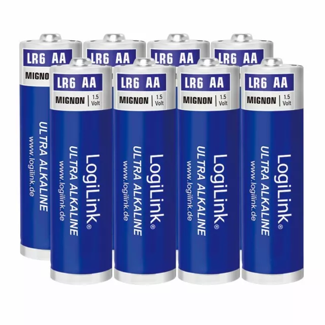 8er Pack LogiLink Ultra Power AA Alkaline Batterie LR6 Mignon 1.5V 1700 mAh