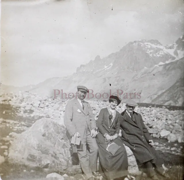 FRANCE Famille Montagne 1910 Photo Stereo Plaque de verre V26L16n3