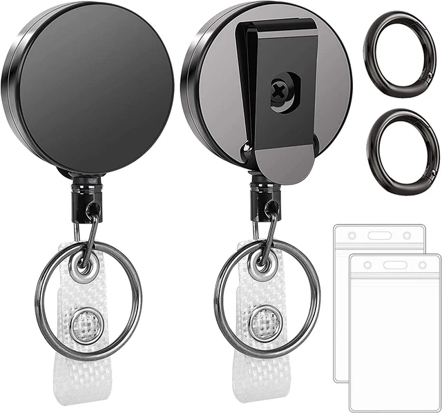 (2 Pack) Heavy Duty Metal Retractable Badge Holders Reel with [Carabiner]