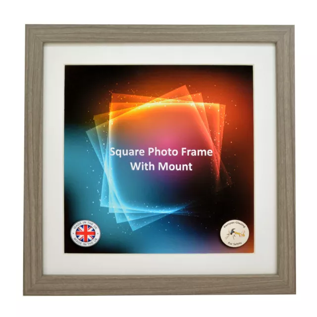 Square Photo Picture Frame with White Mounts Wood Effect Black White Oak Large