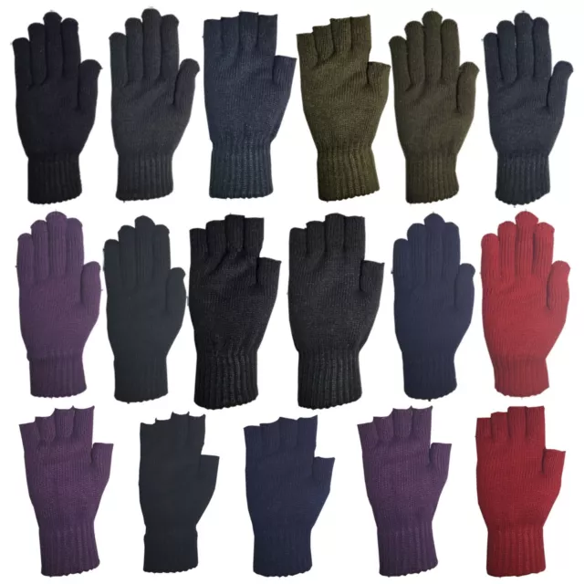 Mens Womens Thermal Gloves Knitted Half Full Finger Fingerless Acrylic