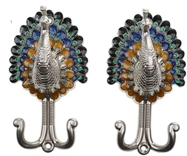 3D Peacock Clothes coat hanger Hook Home Wall Decor ~ 2 Pieces metal sturdy NEW