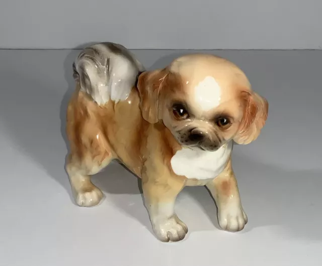 Vintage Hand Painted Ceramic Pekingese Puppy Figurine Inarco Japan