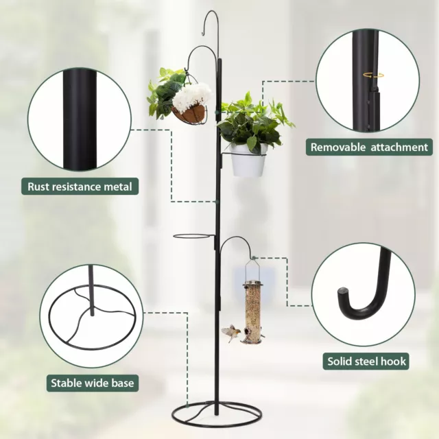 Hanging Garden Pot Plant Stand Flower Display Bird Feeder Pole Freestanding 3