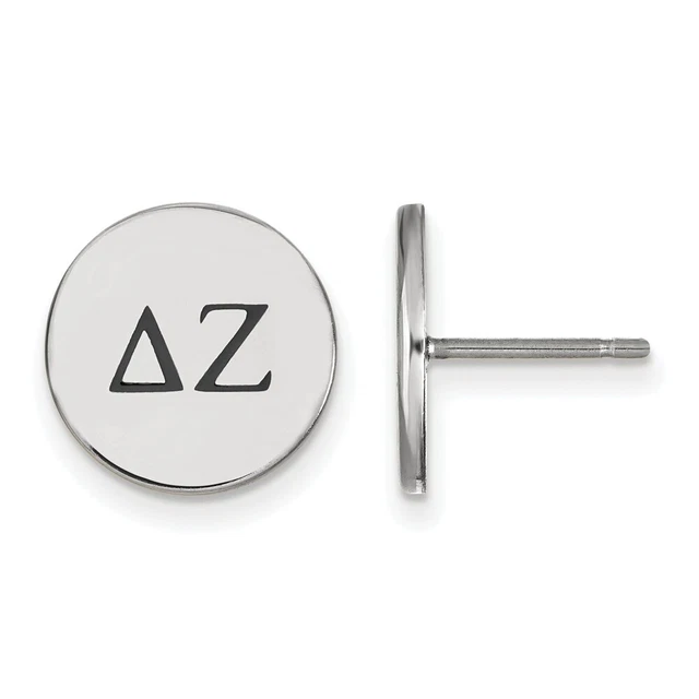 Sterling Silver Delta Zeta Black Enamel Greek Letters Post Earrings