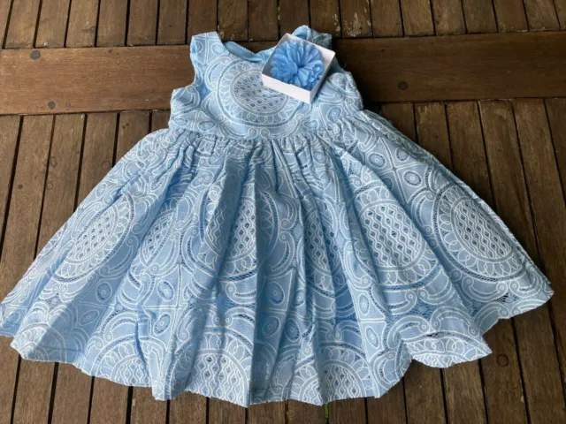 Monsoon baby girl Occasion MOST BEAUTIFUL DRESS 3-6 BLUE WEDDING PARTY GORGEOUS!