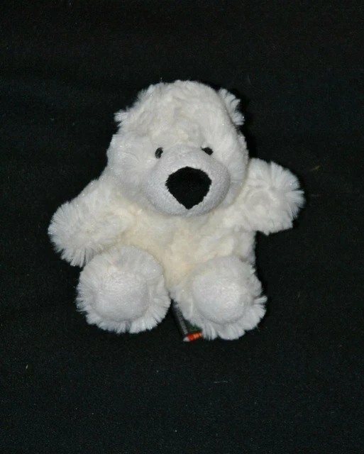 Peluche doudou ours polaire ECO - 6 blanc noir pouet 12 cm assis NEUF