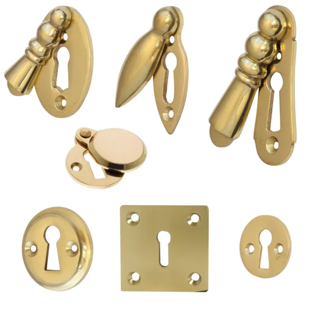 Escutcheons Keyhole Covers in Polished Brass Heavy Cast - 7 More Design Options