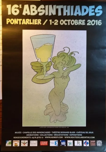 PUB ABSINTHE Fée Verte "ABSINTIADES de PONTARLIER" AFFICHE 30 x 42 cm VINTAGE