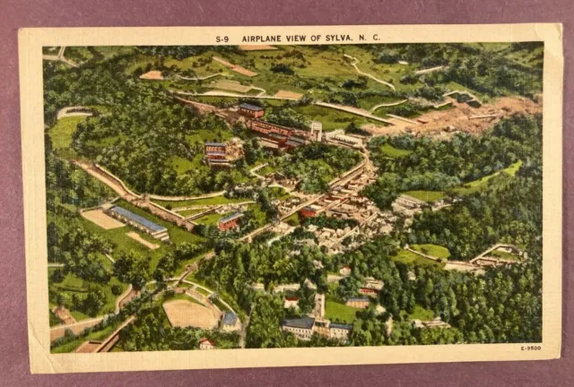 Airplane View of Sylva, North Carolina - Linen Postcard