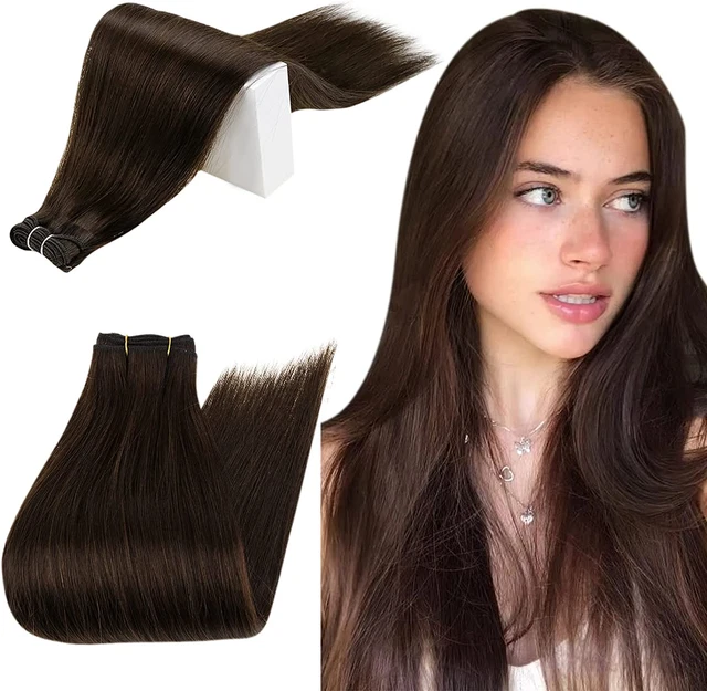 Extensiones de trama de cabello marrón oscuro RUANTURE costura cabello humano en doble trama cabello real