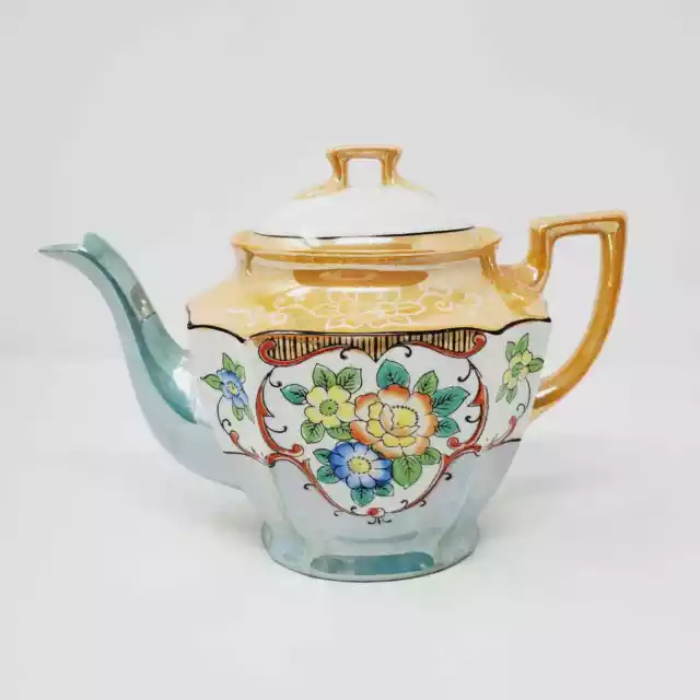 Vintage Lusterware Made in Japan Ceramic Floral Handpainted Teapot