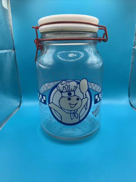 Pillsbury Doughboy Glass Jar Canister Poppin' Fresh Anchor Hocking Large Vintage