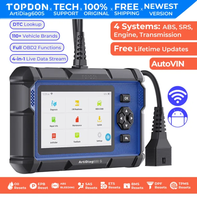 TOPDON AD600S Car OBD2 Scanner Engine SAS TPMS EPB DPF Diagnostic ABS SRS Tool