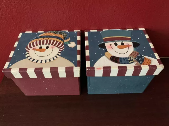 Set of 2 Snowman GIFT Box Sturdy Mr. & Mrs. Christmas Holiday Decoration Wrap