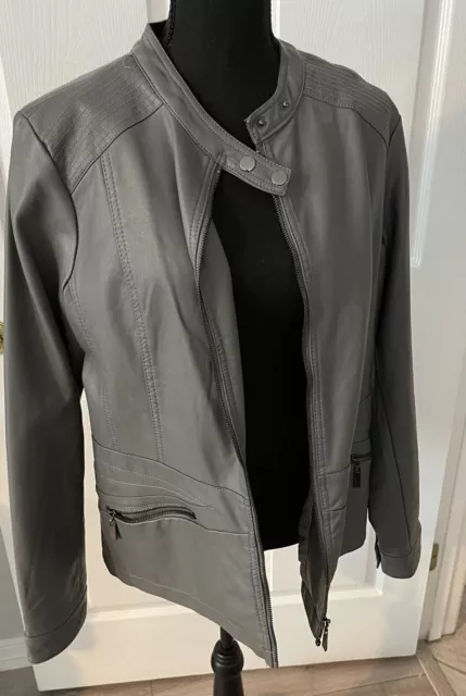 Jou Jou Faux Leather Jacket Gray Women's Size Large 2