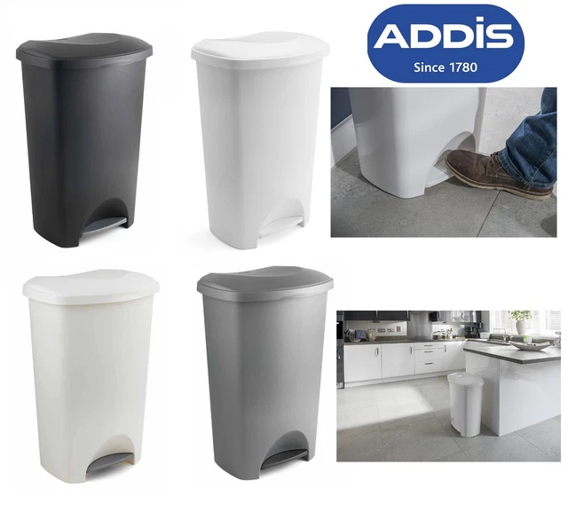 ADDIS 50L FOOT Pedal Bin Dustbin Plastic Rubbish Paper Waste Kitchen