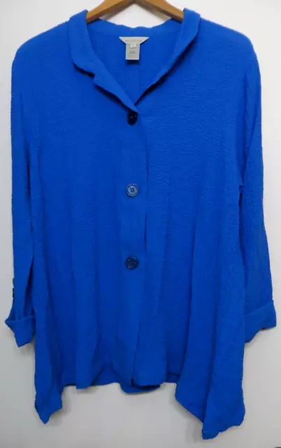 Multiples Shirt Jacket Womens XL Blue Button Up Tunic Colorful Relaxed Top