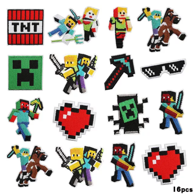 16pc Minecraft Embroidery Applique Patches Sew Iron On Fabric Sticker Badges DIY