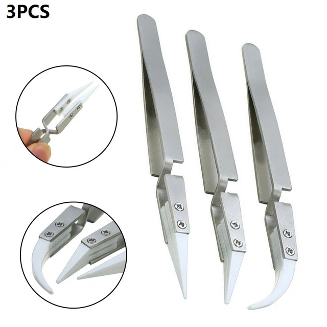 Lot de 3 pincettes inversées en céramique non conductrice pour composants sens