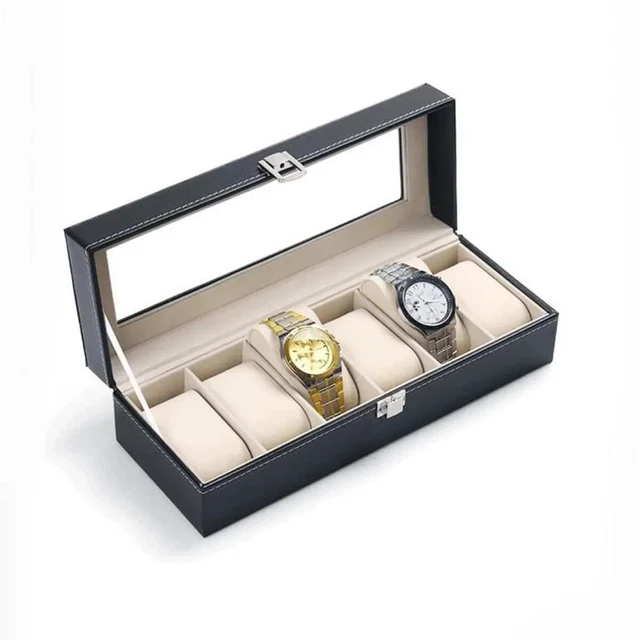 Coffret Rangement Montres Pour 6 Montres - Boîte Présentation Simili Cuir Beige