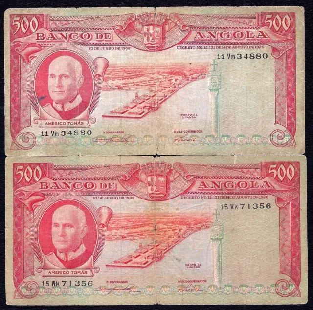 ANGOLA PORTUGAL 2 X 500 ESCUDOS 1962  P-95  ( Signature 4 )